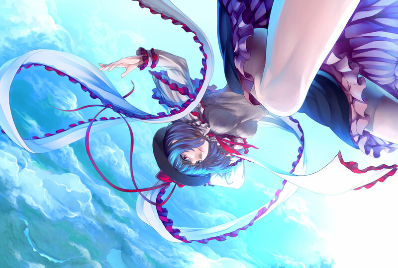 Blue-haired Girl Falling — Blue, Dynamic, Anime