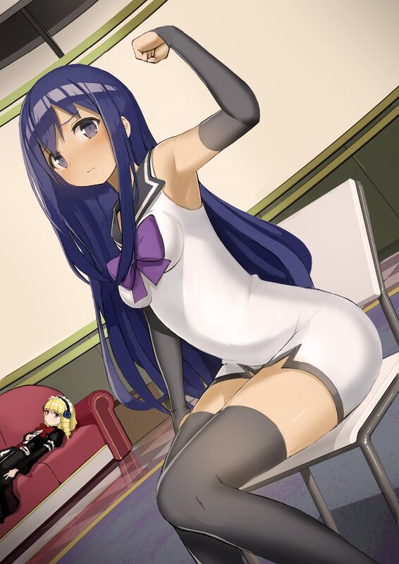 Blue-haired Girl Flexing — Purple