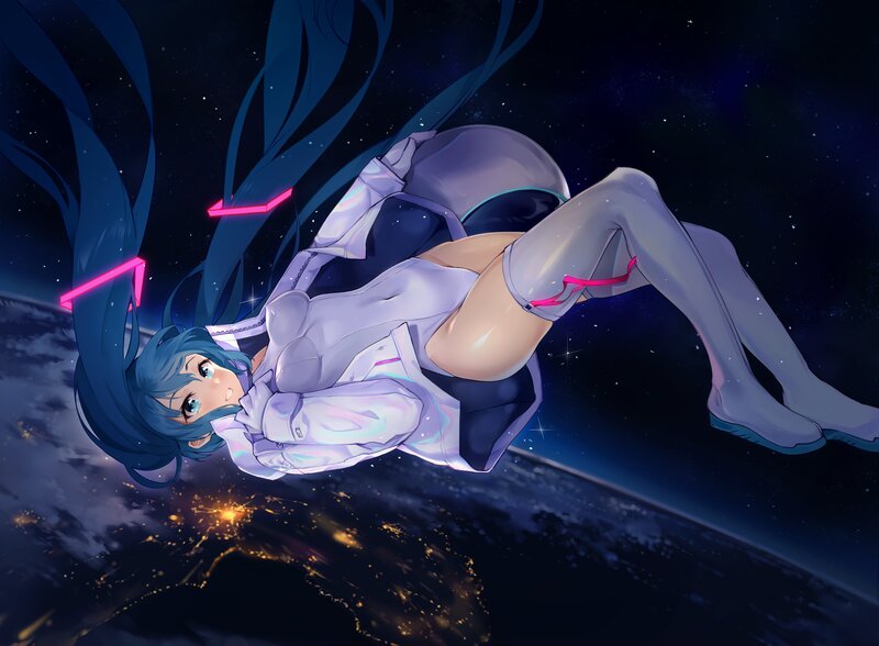Blue-haired Girl Floating — Blue, Dramatic, Night