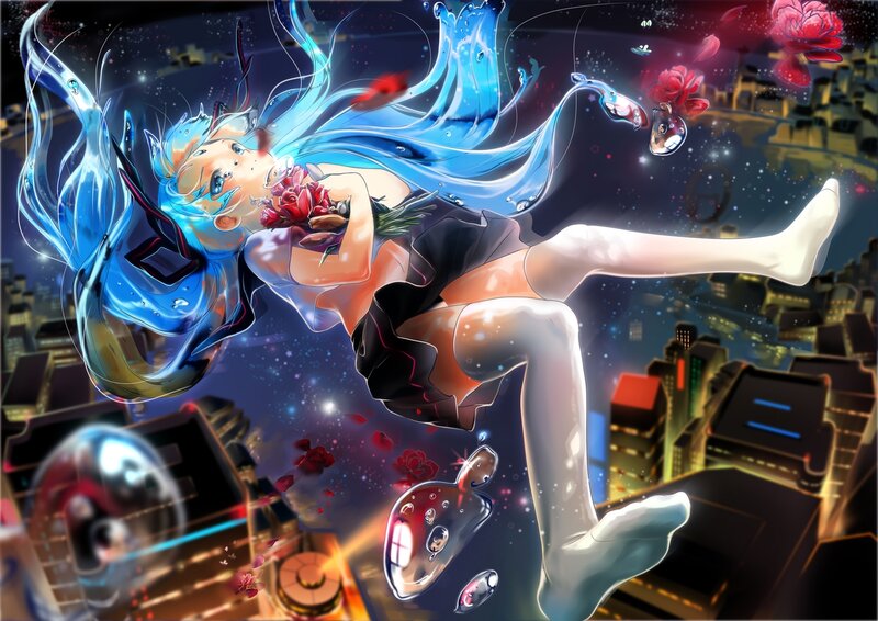 Blue-haired Girl Floating — Blue, Dramatic