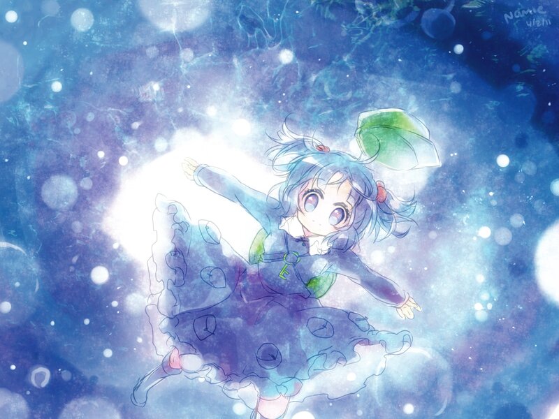 Blue-haired Girl Floating — Blue, Dreamy, Anime, Dress