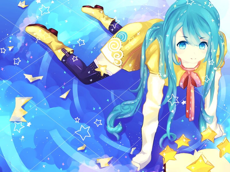 Blue-haired Girl Floating — Blue, Dreamy, Anime
