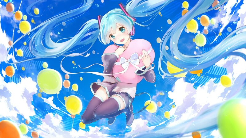 Blue-haired Girl Floating — Blue, Playful, Anime