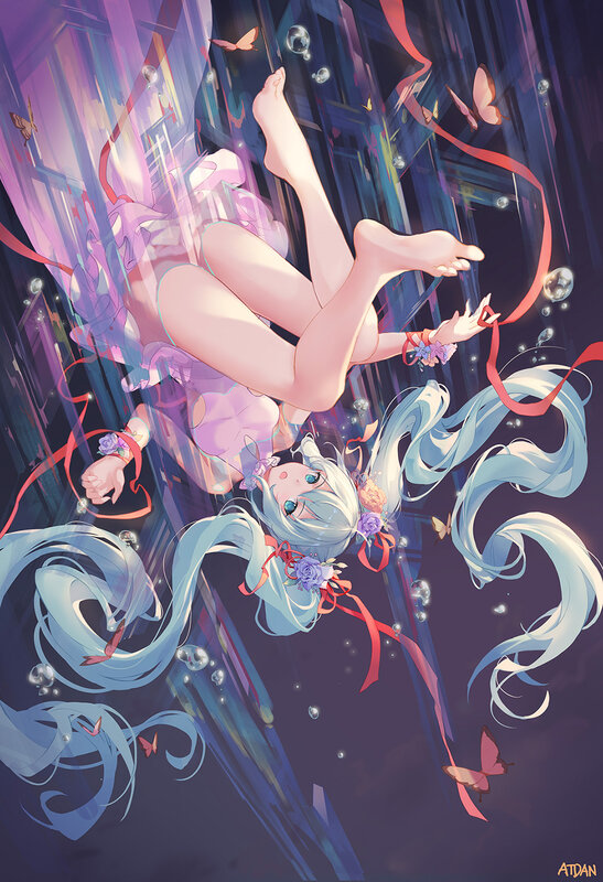 Blue-haired Girl Floating — Purple