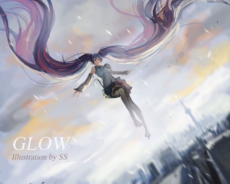 Blue-haired Girl Floating — White