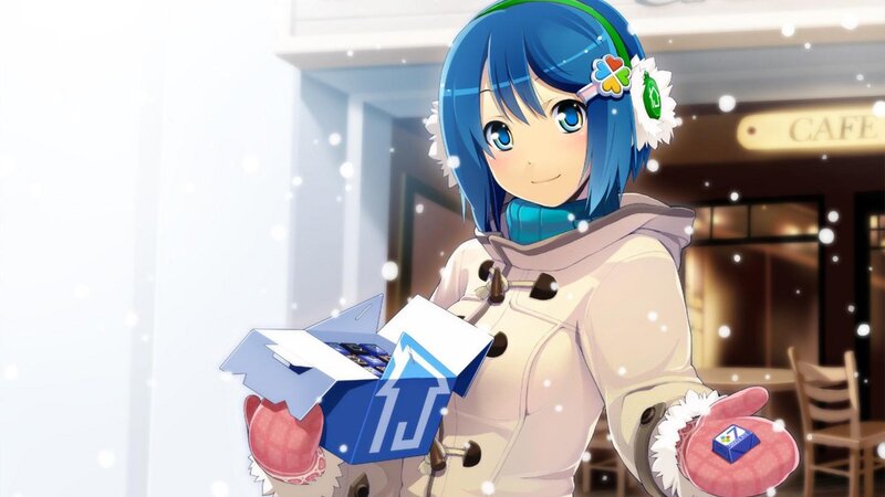 Blue-haired Girl Holding Box — Blue, Calm