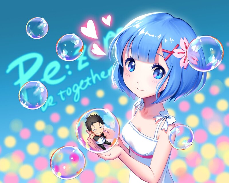 Blue-haired Girl Holding Bubbles