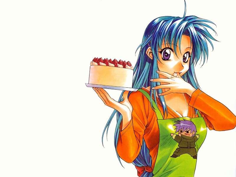 Blue-haired Girl Holding Cake