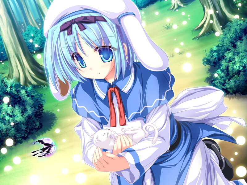 Blue-haired Girl Holding Cat — Blue, Serene