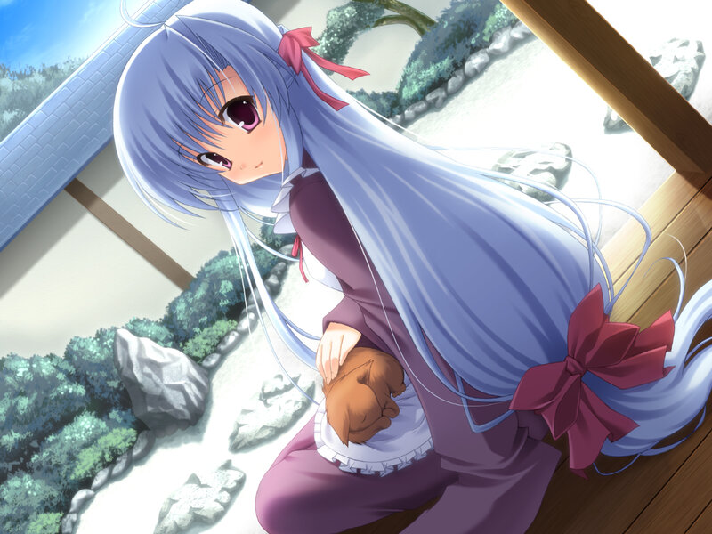 Blue-haired Girl Holding Cat — Purple