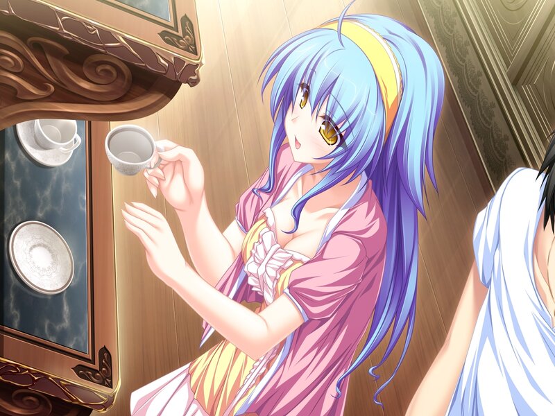 Blue-haired Girl Holding Cup