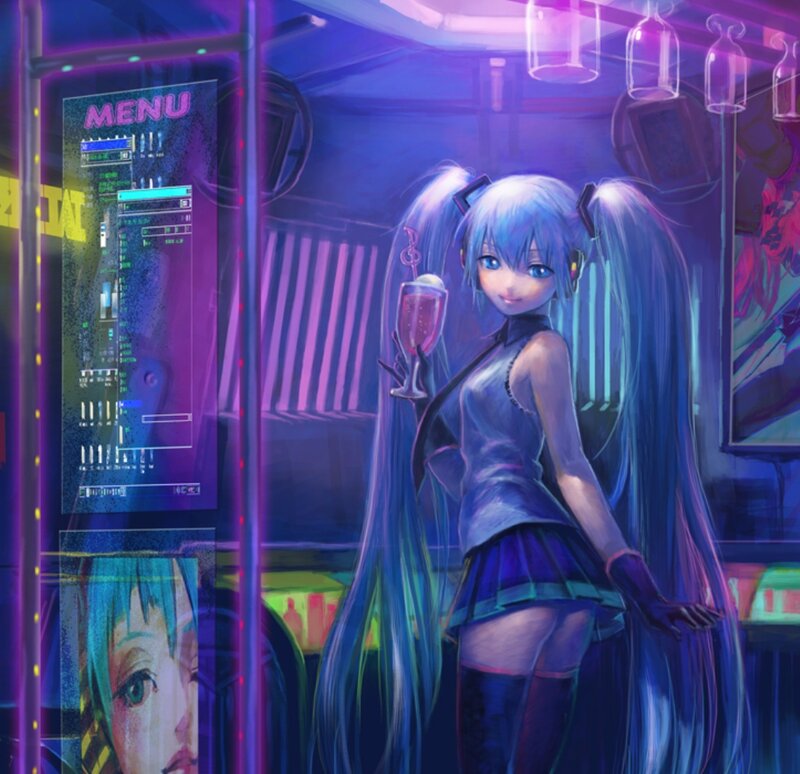 Blue-haired Girl Holding Drink