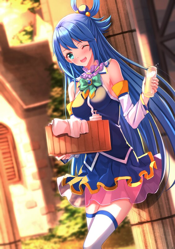 Blue-haired Girl Holding Drinks