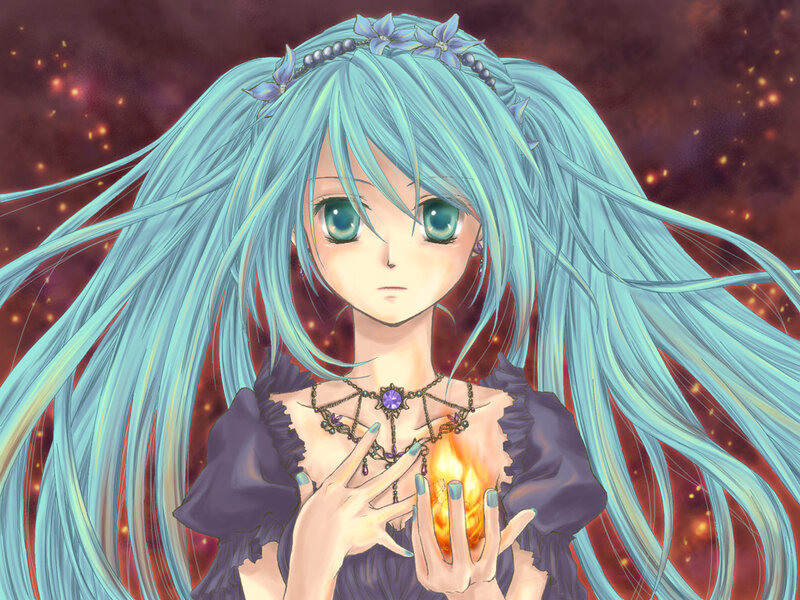 Blue-haired Girl Holding Fire