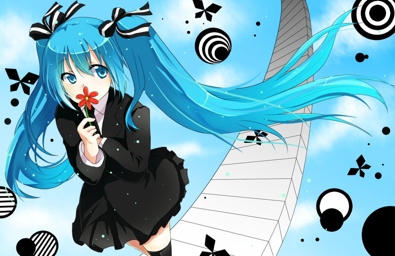 Blue-haired Girl Holding Flower