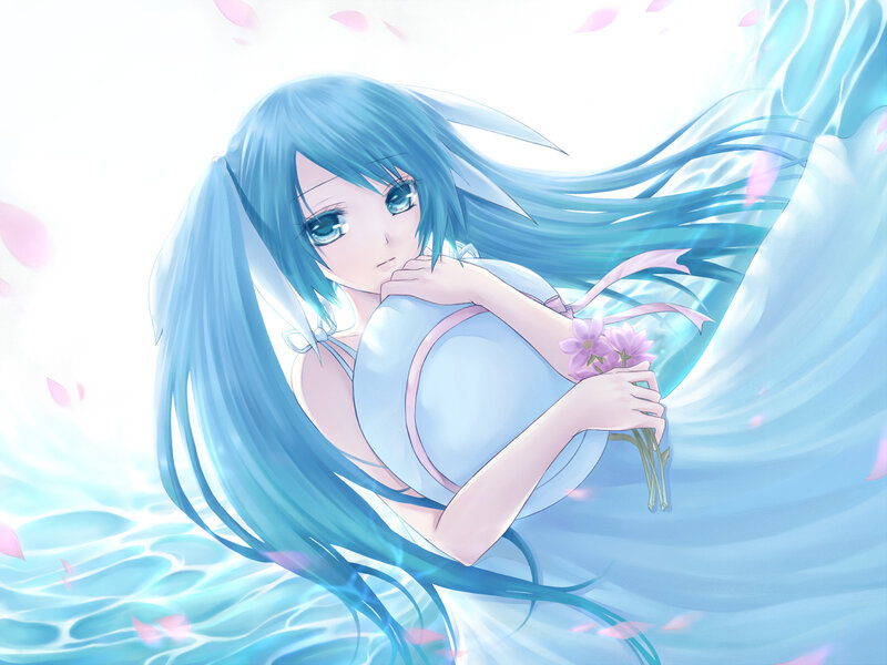 Blue-haired Girl Holding Flowers — Blue