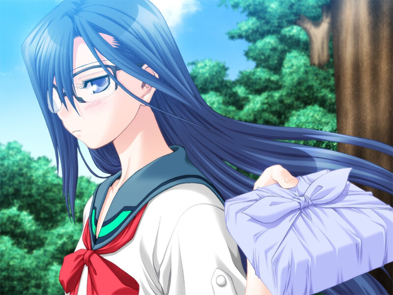 Blue-haired Girl Holding Gift — Blue, Calm