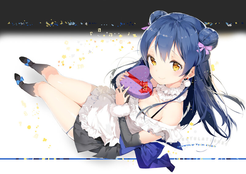 Blue-haired Girl Holding Gift — Blue, Joyful