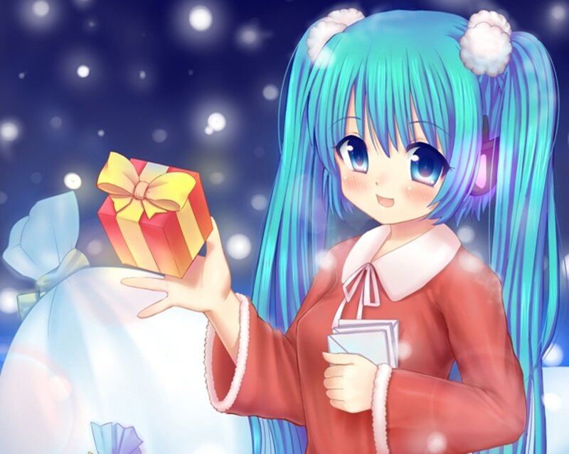 Blue-haired Girl Holding Gift — Blue
