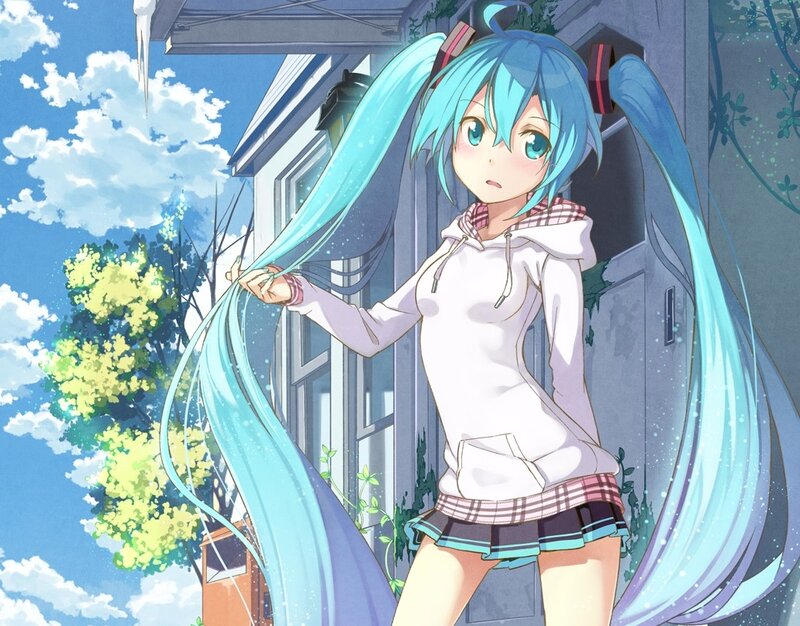 Blue-haired Girl Holding Hair