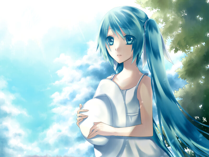 Blue-haired Girl Holding Hat