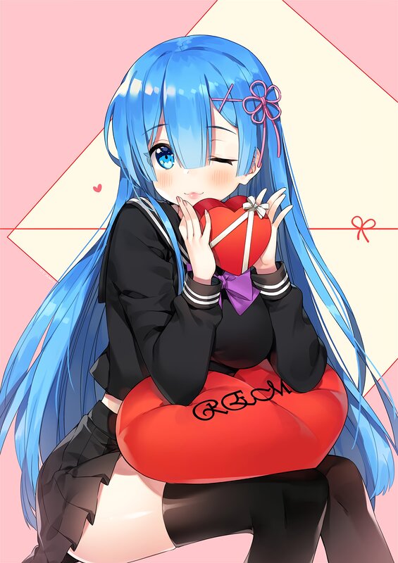 Blue-haired Girl Holding Heart