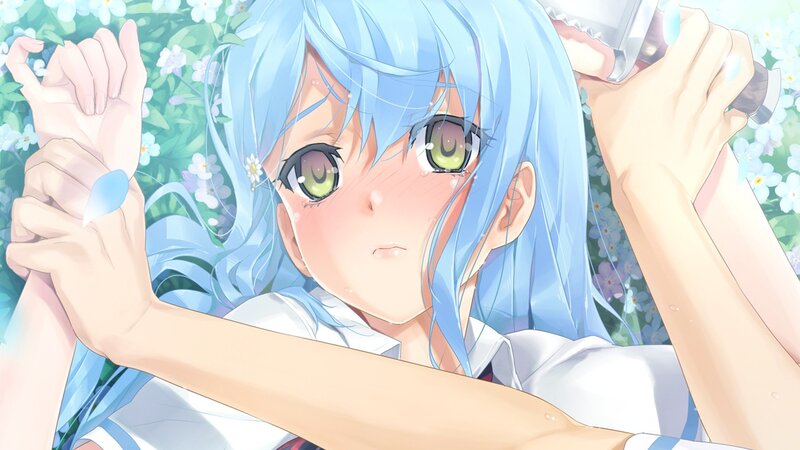 Blue-haired Girl Holding Knife — Blue, Dramatic
