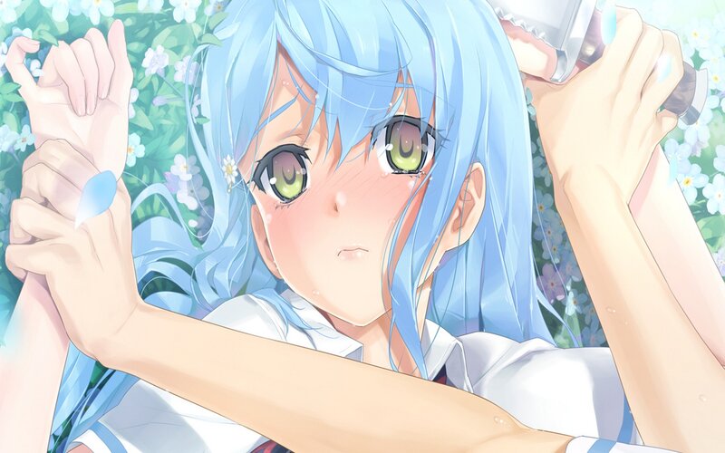 Blue-haired Girl Holding Knife — Blue