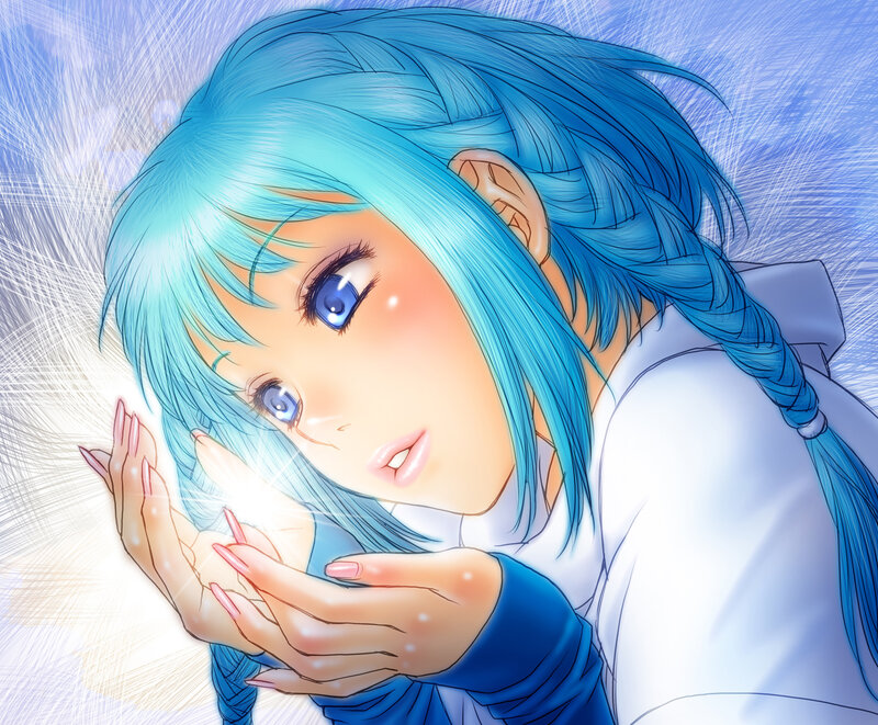 Blue-haired Girl Holding Light — Blue