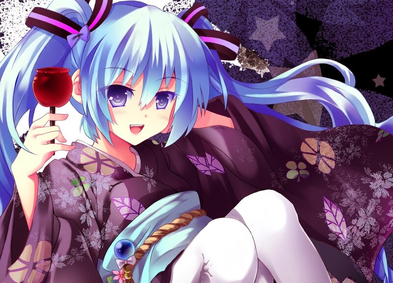Blue-haired Girl Holding Lollipop