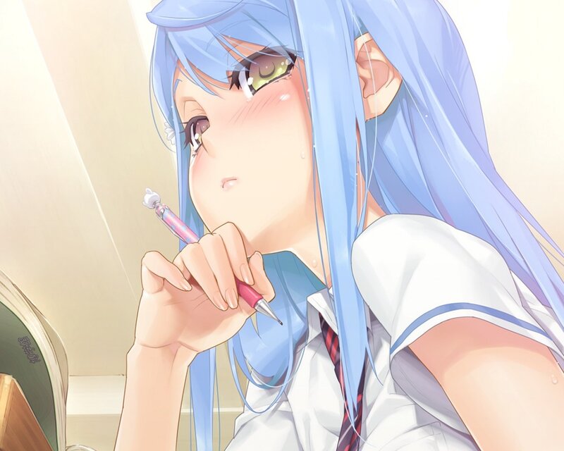 Blue-haired Girl Holding Pen