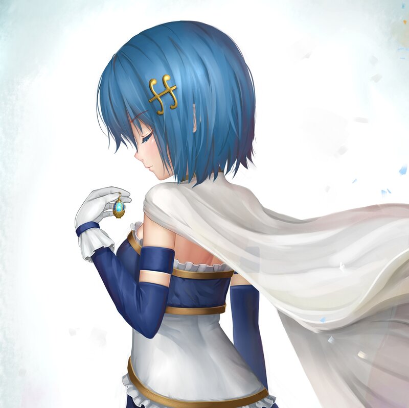 Blue-haired Girl Holding Pendant