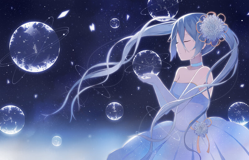 Blue-haired Girl Holding Planet — Blue