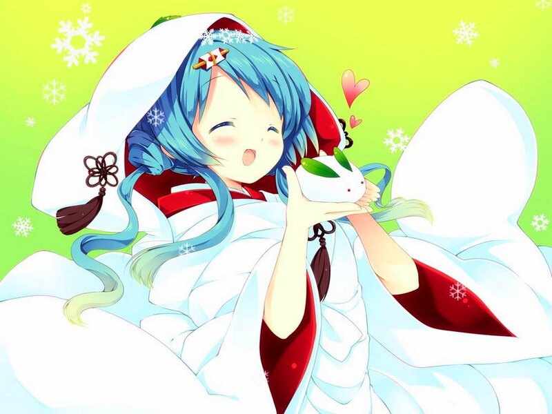Blue-haired Girl Holding Rabbit — Green