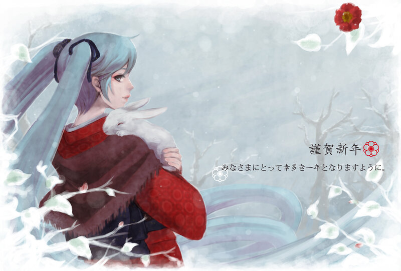 Blue-haired Girl Holding Rabbit
