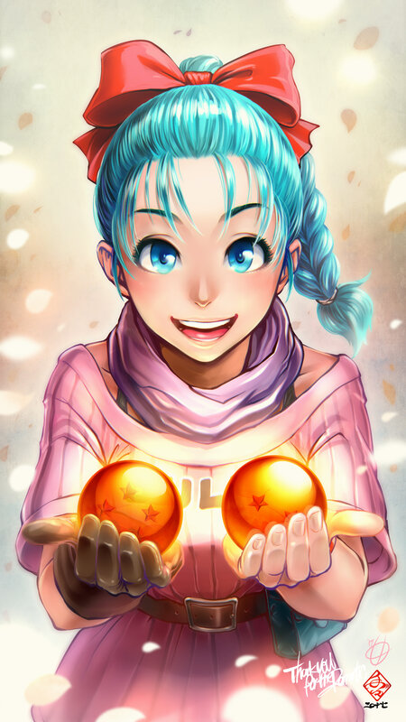 Blue-haired Girl Holding Spheres