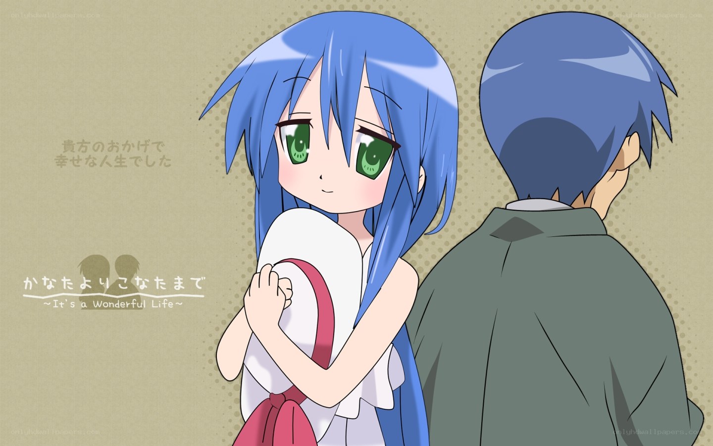 Blue-haired girl hugging a boy