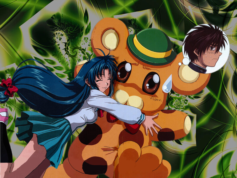 Blue-haired Girl Hugging Bear — Green