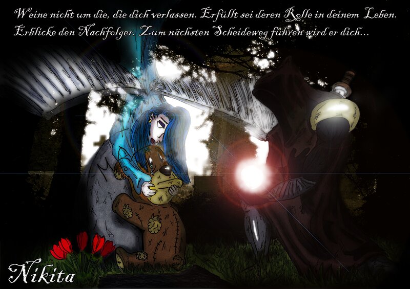 Blue-haired Girl Hugging Bear