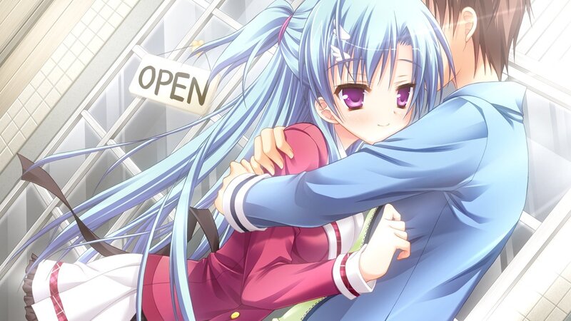 Blue-haired Girl Hugging Boy — Blue, Affectionate