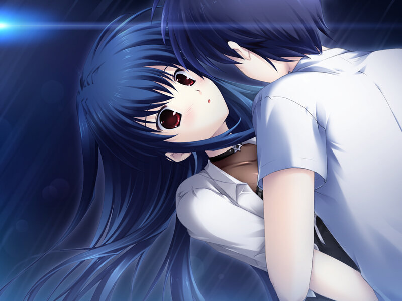 Blue-haired Girl Hugging Boy — Blue, Dramatic