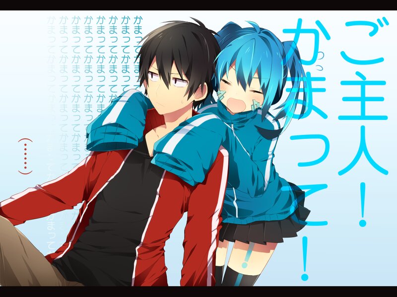 Blue-haired Girl Hugging Boy — Blue, Playful, Anime