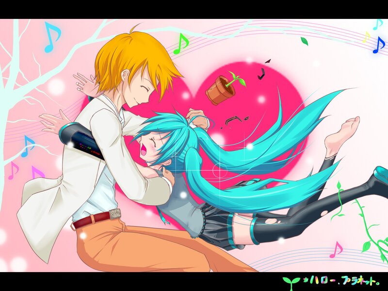 Blue-haired Girl Hugging Boy — Pink