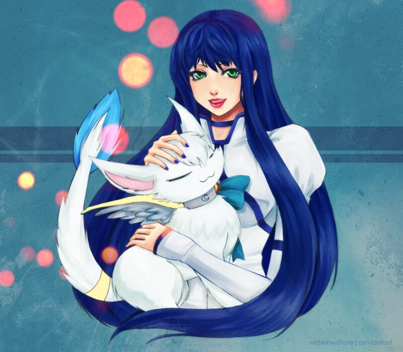Blue-haired Girl Hugging Creature