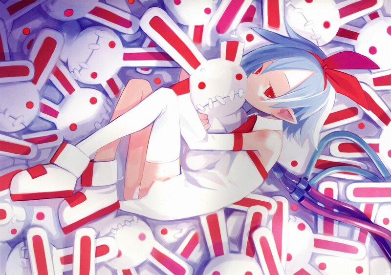 Blue-haired Girl Hugging Doll