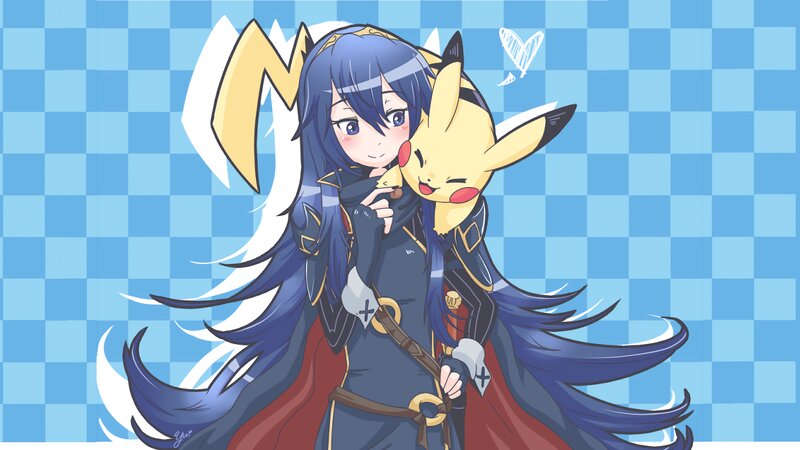Blue-haired Girl Hugging Pikachu