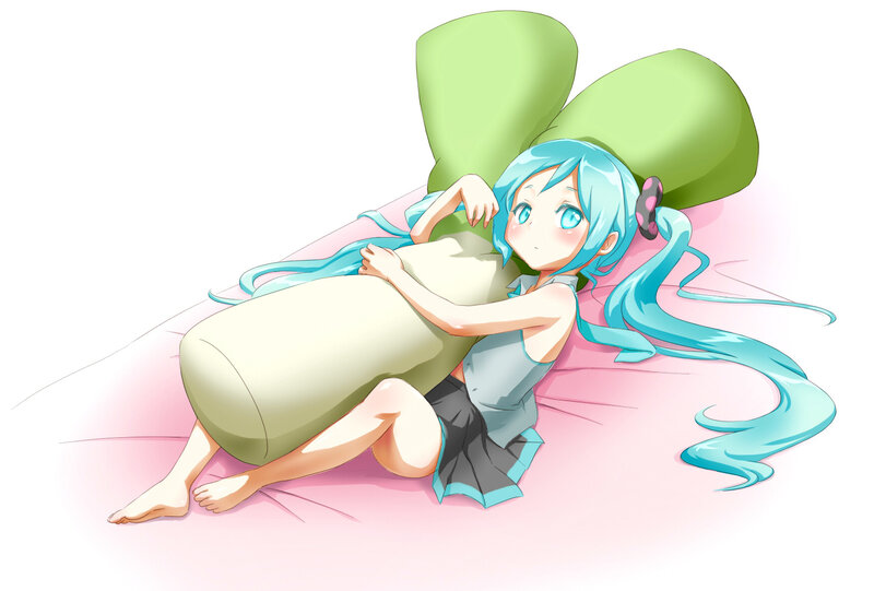 Blue-haired Girl Hugging Pillow — Cyan
