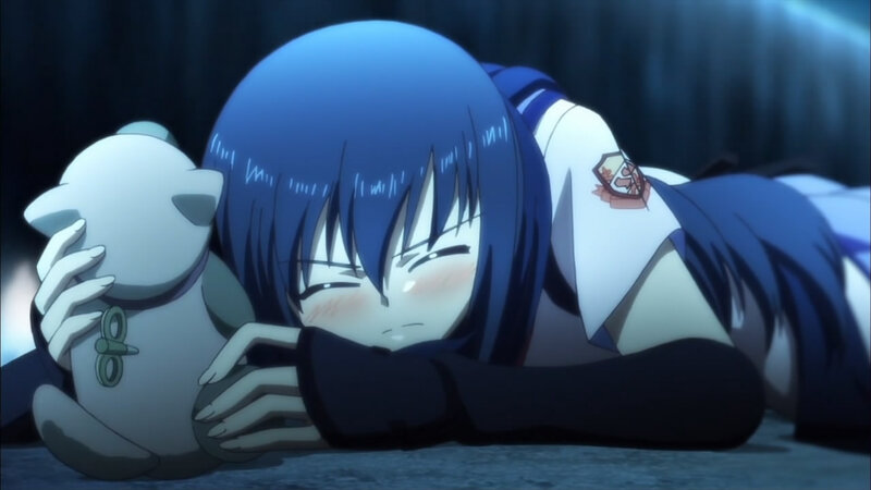 Blue-haired Girl Hugging Toy — Blue