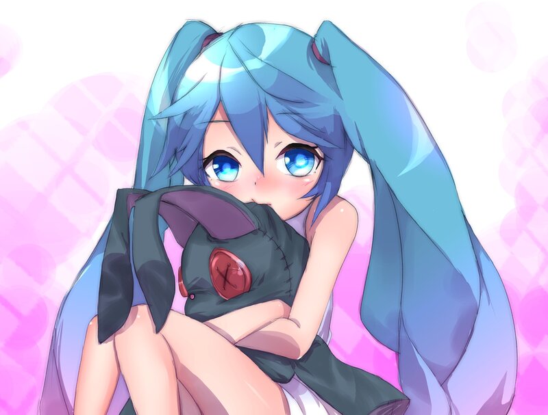 Blue-haired Girl Hugging Toy