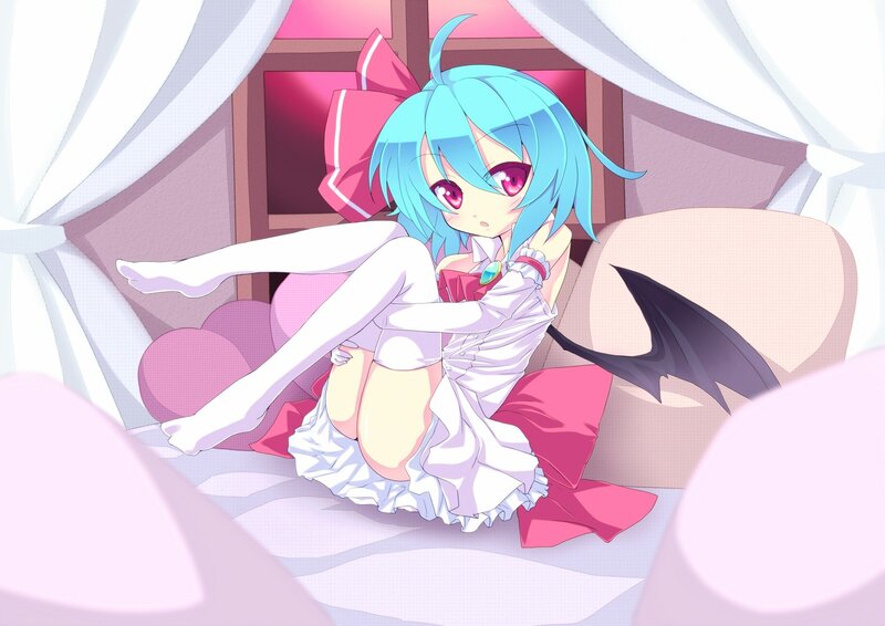blue-haired girl in a bedroom